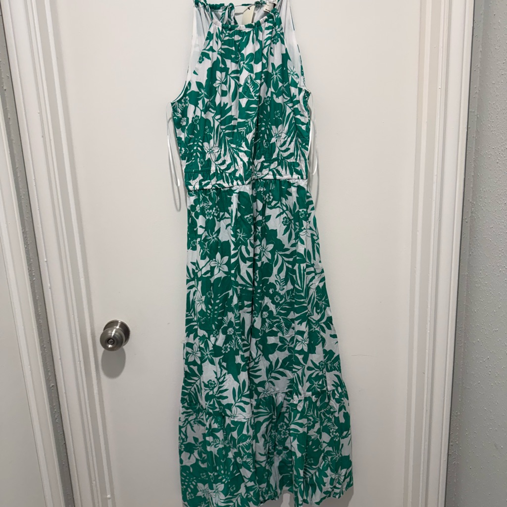 Francesca's Teal Green And White Floral Halter Dress